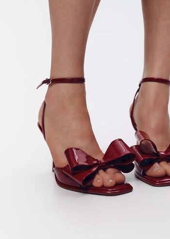 Zara Bordo Parlak Fiyonklu Topuklu Ayakkabı - Görsel 3