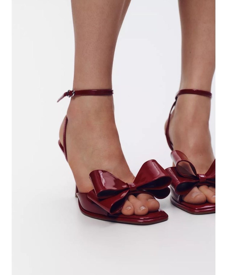 Zara Bordo Parlak Fiyonklu Topuklu Ayakkabı - Görsel 3