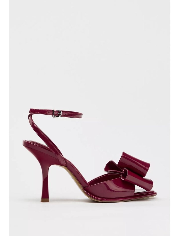 Zara Bordo Parlak Fiyonklu Topuklu Ayakkabı - Görsel 2