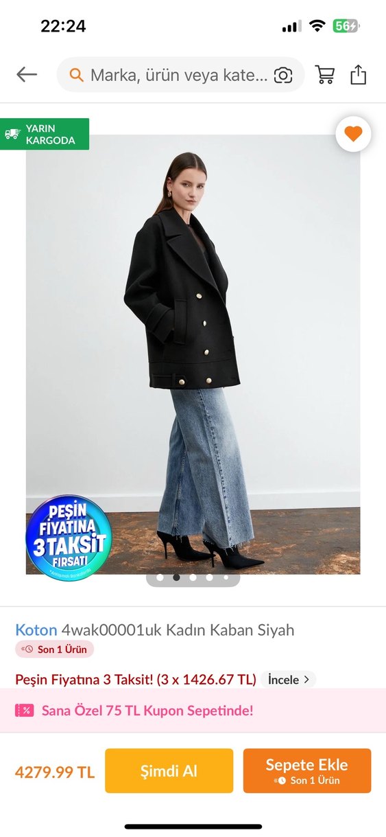 Koton Siyah Kadın Kaban - Görsel 2