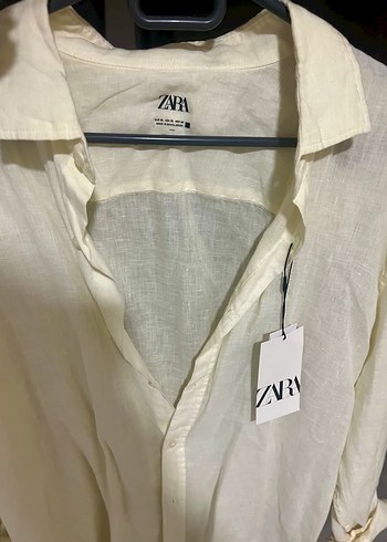 Zara Sarı Keten Gömlek - Görsel 3