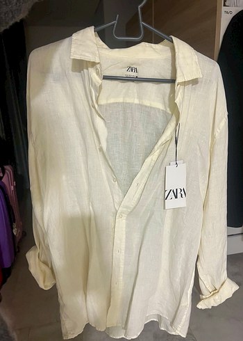 Zara Sarı Keten Gömlek - Görsel 2