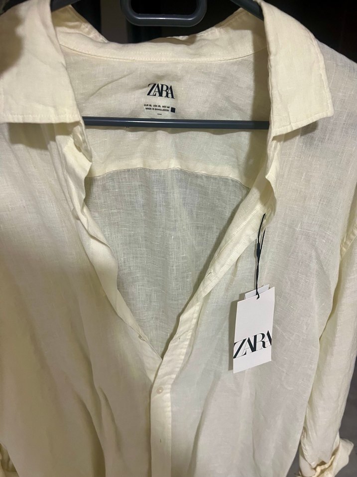 Zara Sarı Keten Gömlek - Görsel 3