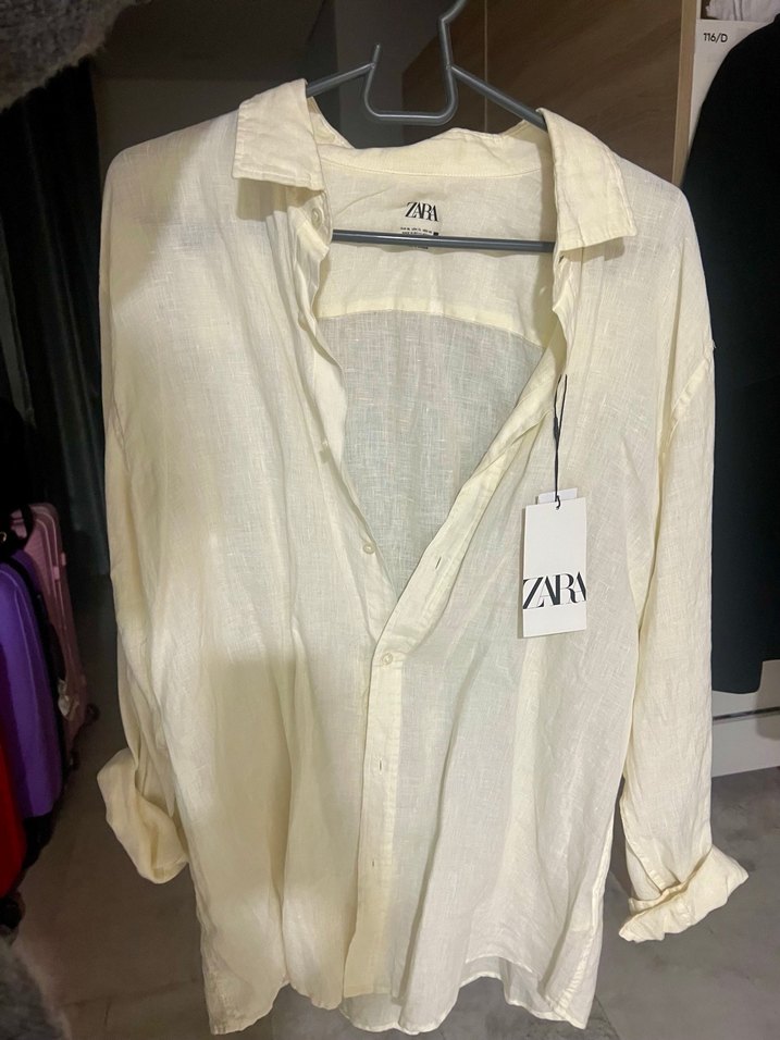 Zara Sarı Keten Gömlek - Görsel 2