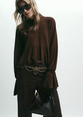 Zara Kahverengi Uzun Kollu Bluz - Görsel 2