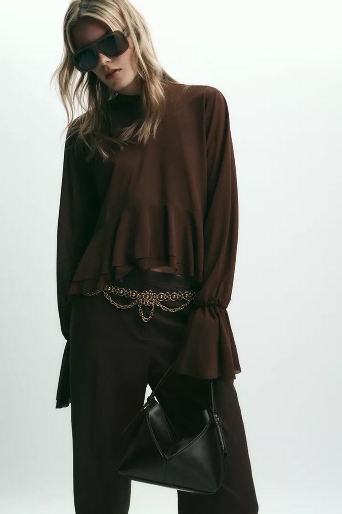 Zara Kahverengi Uzun Kollu Bluz - Görsel 2