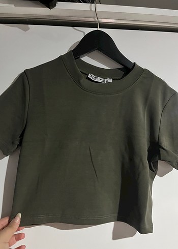 Kadın Kısa Kollu Haki crop