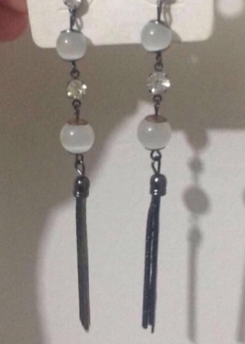 Uzun Boncuklu Bohem Gri Küpeler - Görsel 2