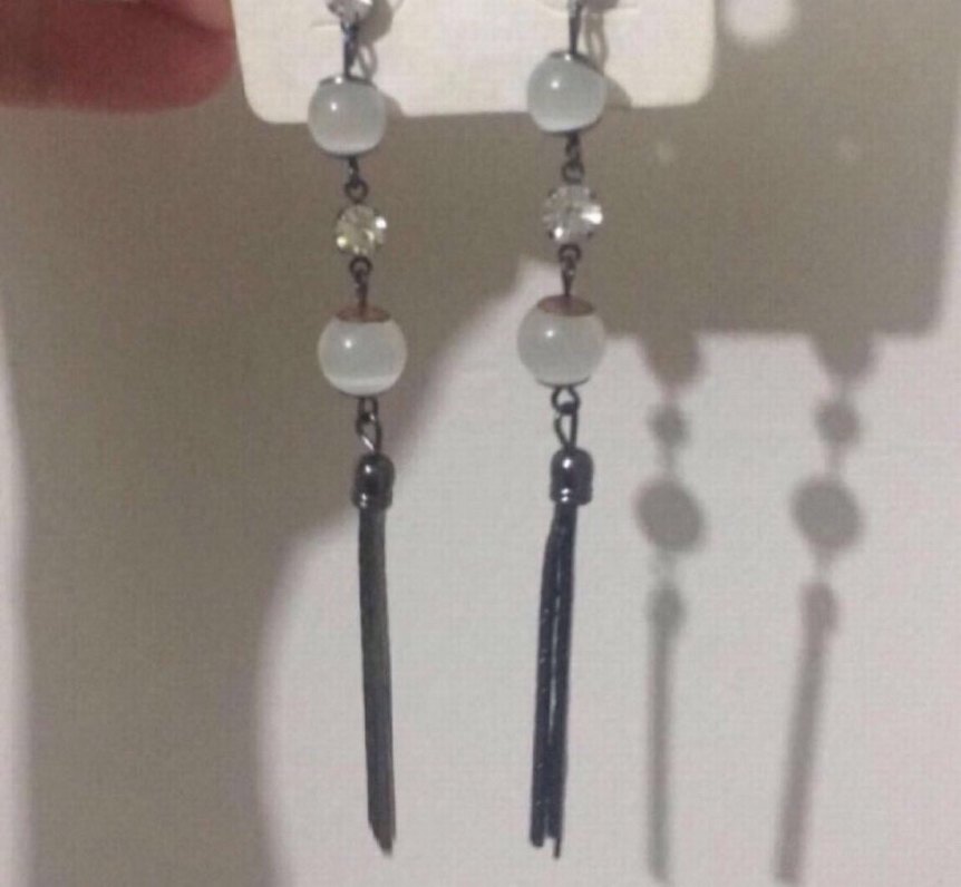 Uzun Boncuklu Bohem Gri Küpeler - Görsel 2