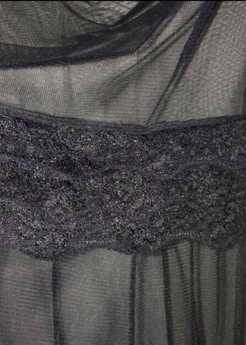 Siyah Kısa Kollu, Çift katlı tül elbise - Görsel 5