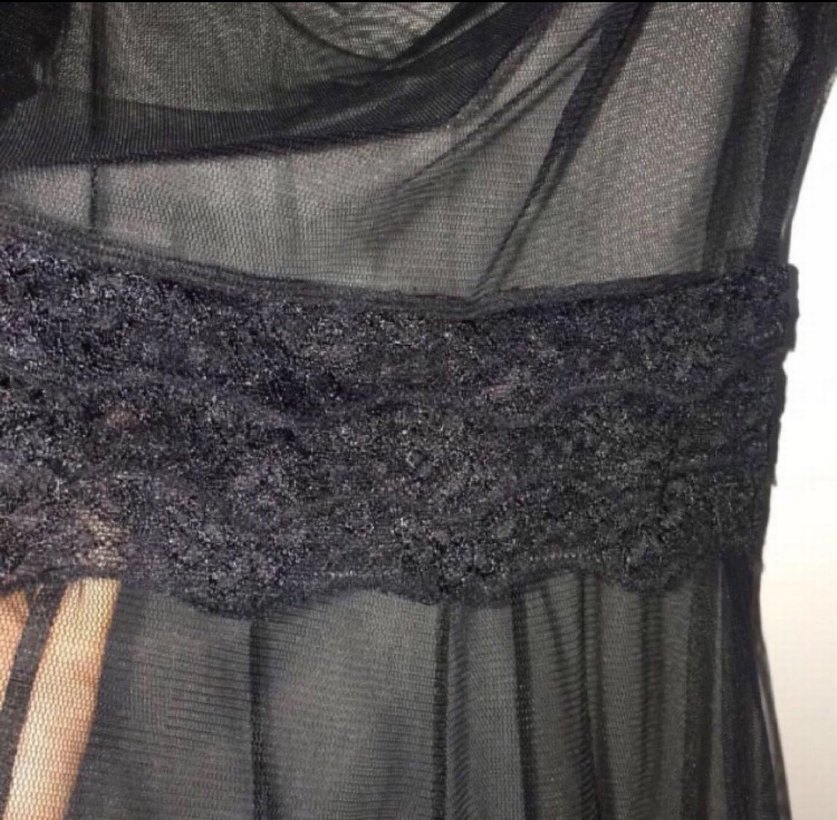 Siyah Kısa Kollu, Çift katlı tül elbise - Görsel 5