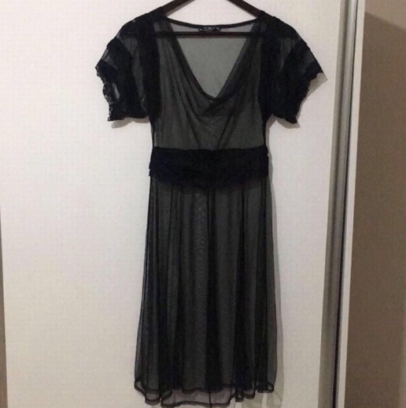 Siyah Kısa Kollu, Çift katlı tül elbise - Görsel 2
