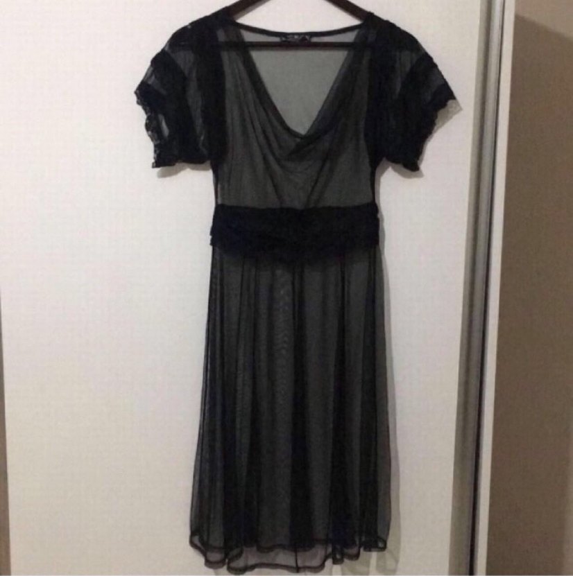 Siyah Kısa Kollu, Çift katlı tül elbise - Görsel 3