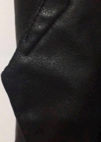 Lefon Siyah Deri Kolsuz V Yaka Kemerli Yelek - Görsel 7