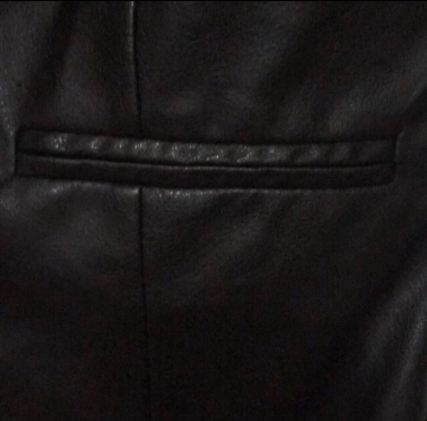 Lefon Siyah Deri Kolsuz V Yaka Kemerli Yelek - Görsel 5