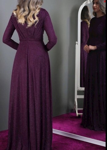 Mürdüm Drapeli Uzun Abiye Elbise - Görsel 3