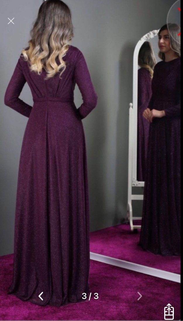 Mürdüm Drapeli Uzun Abiye Elbise - Görsel 3