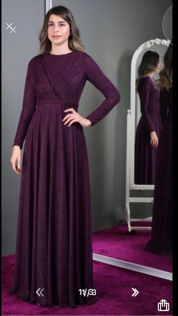 Mürdüm Drapeli Uzun Abiye Elbise - Görsel 2