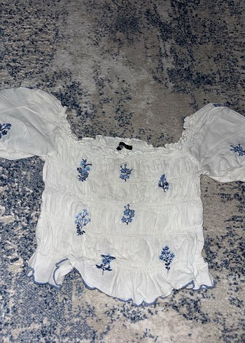 Nakışlı, Fırfırlı Keten Bluz