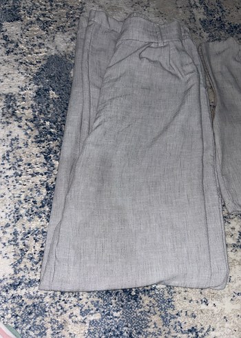 m Beden gri Renk Gri Keten Düğmeli Bol Kesim Midi Kadın Pantolon ve bluz takım
