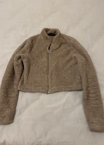 Bej Kadın Peluş Mont Yüksek Yaka