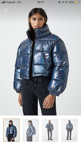 Pull&Bear Kadın Petrol Mavisi Reflektör Şişme mont