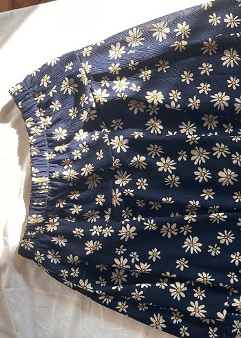 Mavi Çiçek Desenli Pilili Midi Etek - Görsel 2