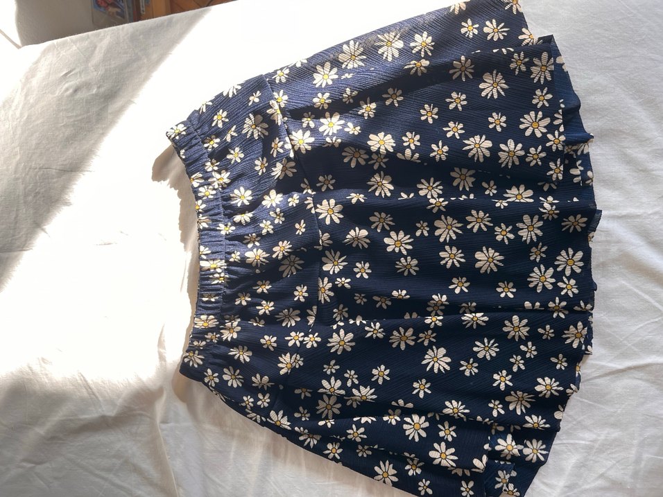 Mavi Çiçek Desenli Pilili Midi Etek - Görsel 2