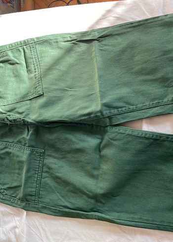 Kadın Yeşil Pamuklu Kemerli Pantolon - Görsel 2