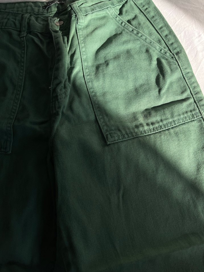 Kadın Yeşil Pamuklu Kemerli Pantolon - Görsel 3