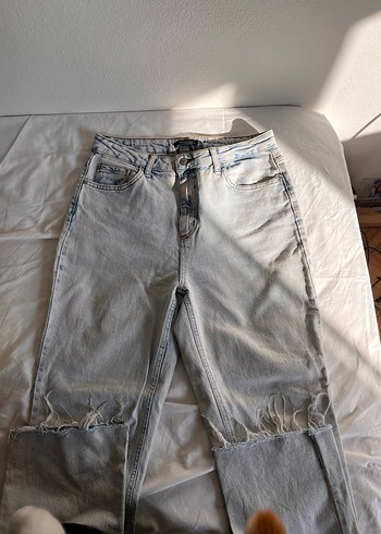 Gri Mavi Midi Boy Bol Kesim Kadın Kot Pantolon - Görsel 3