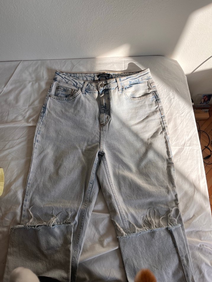 Gri Mavi Midi Boy Bol Kesim Kadın Kot Pantolon - Görsel 3