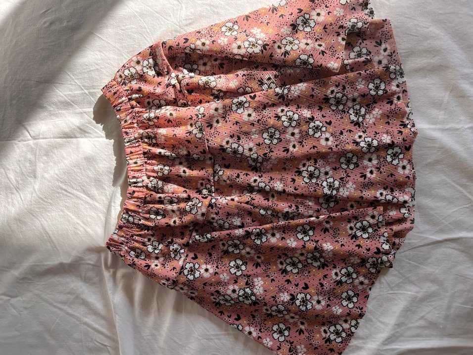 Pembe Çiçekli Volanlı Bohem Mini Etek - Görsel 2