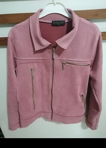 Kadın Pembe Süet Mini Fermuarlı Ceket