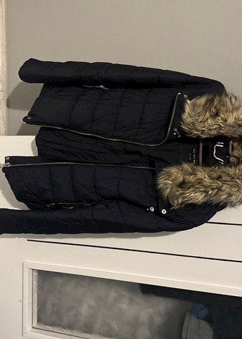 Kürklü lacivert Kadın Kışlık Mont - Görsel 4