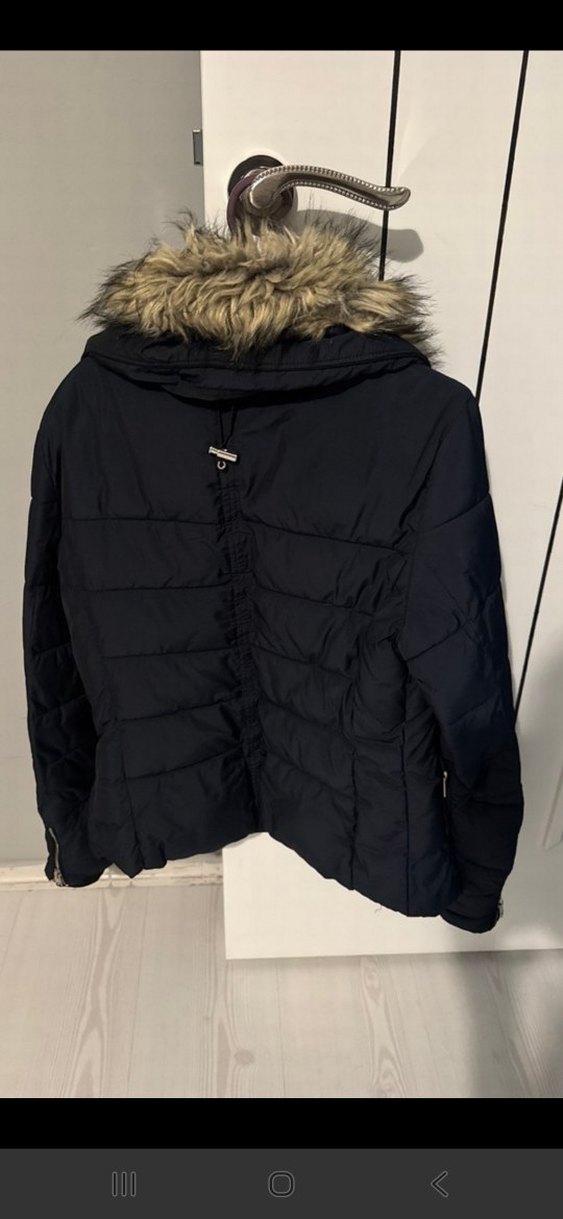 Kürklü lacivert Kadın Kışlık Mont - Görsel 3