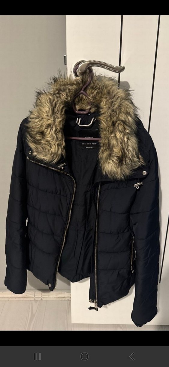 Kürklü lacivert Kadın Kışlık Mont - Görsel 2