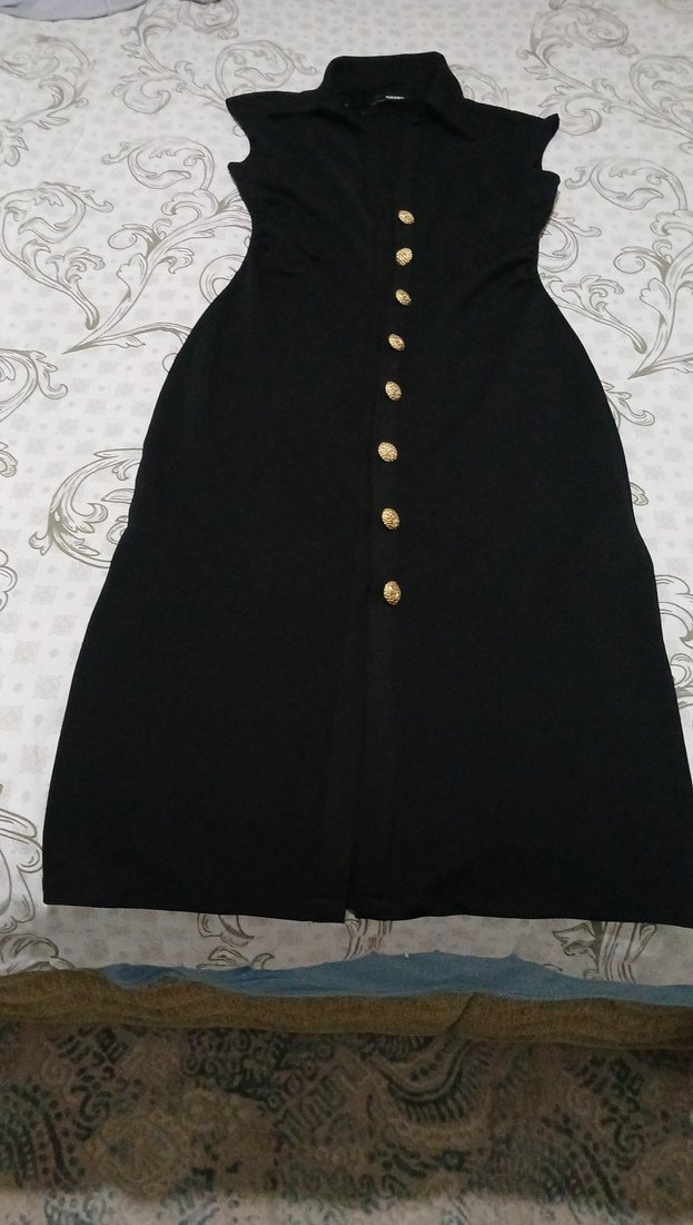 Düğmeli Siyah Uzun elbise - Görsel 2