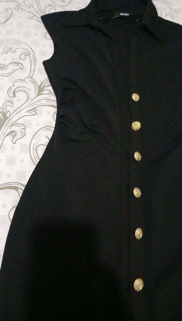 Düğmeli Siyah Uzun elbise - Görsel 4