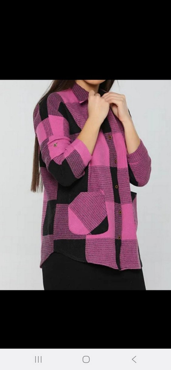 Düğmeli Pembe Siyah Ekose Salaş Kadın Gömlek - Görsel 2