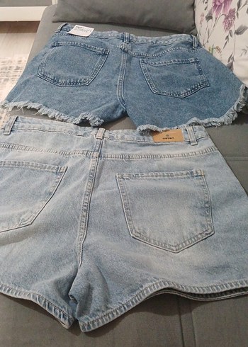 Kadın Mavi Gri Mini Denim Şort