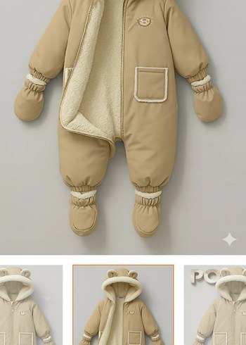 Kürklü Bej Bebek Tulum astronot tulum mont tulum - Görsel 2