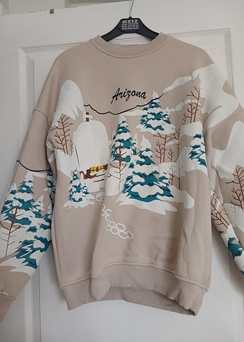 Bej Baskılı Kadın Sweatshirt