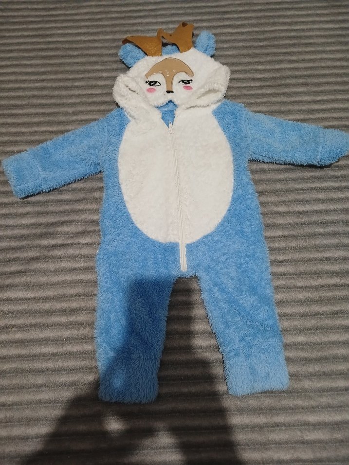 Mavi Peluş Bebek Tulumu, Kürklü - Görsel 2