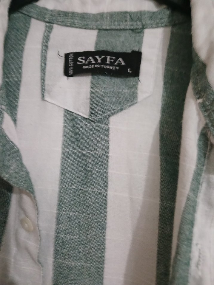 Erkek Yeşil Gri Çizgili Keten Gömlek - Görsel 3