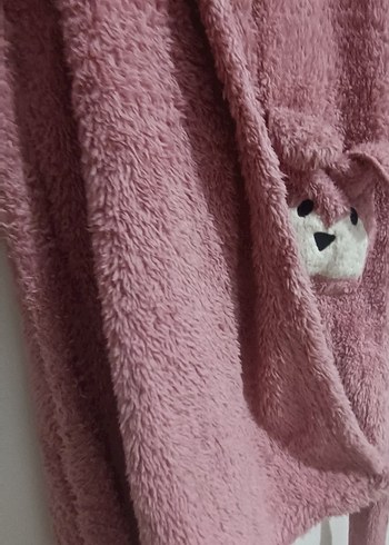 Pembe Peluş Bornoz Kapüşonlu - Görsel 6