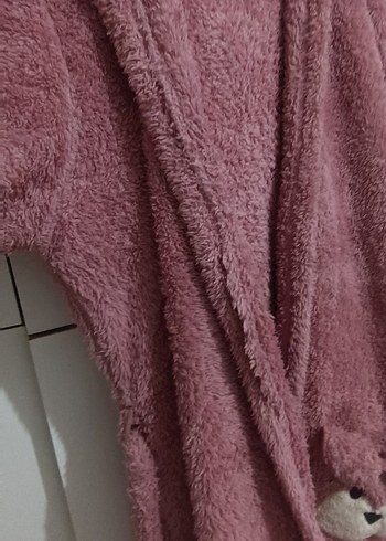 Pembe Peluş Bornoz Kapüşonlu - Görsel 5