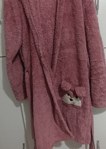 Pembe Peluş Bornoz Kapüşonlu - Görsel 2