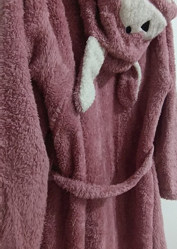 Pembe Peluş Bornoz Kapüşonlu - Görsel 7