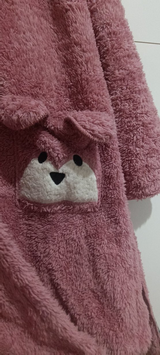 Pembe Peluş Bornoz Kapüşonlu - Görsel 3